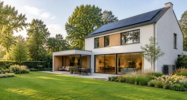 Woning met zonnepanelen en warmtepomp